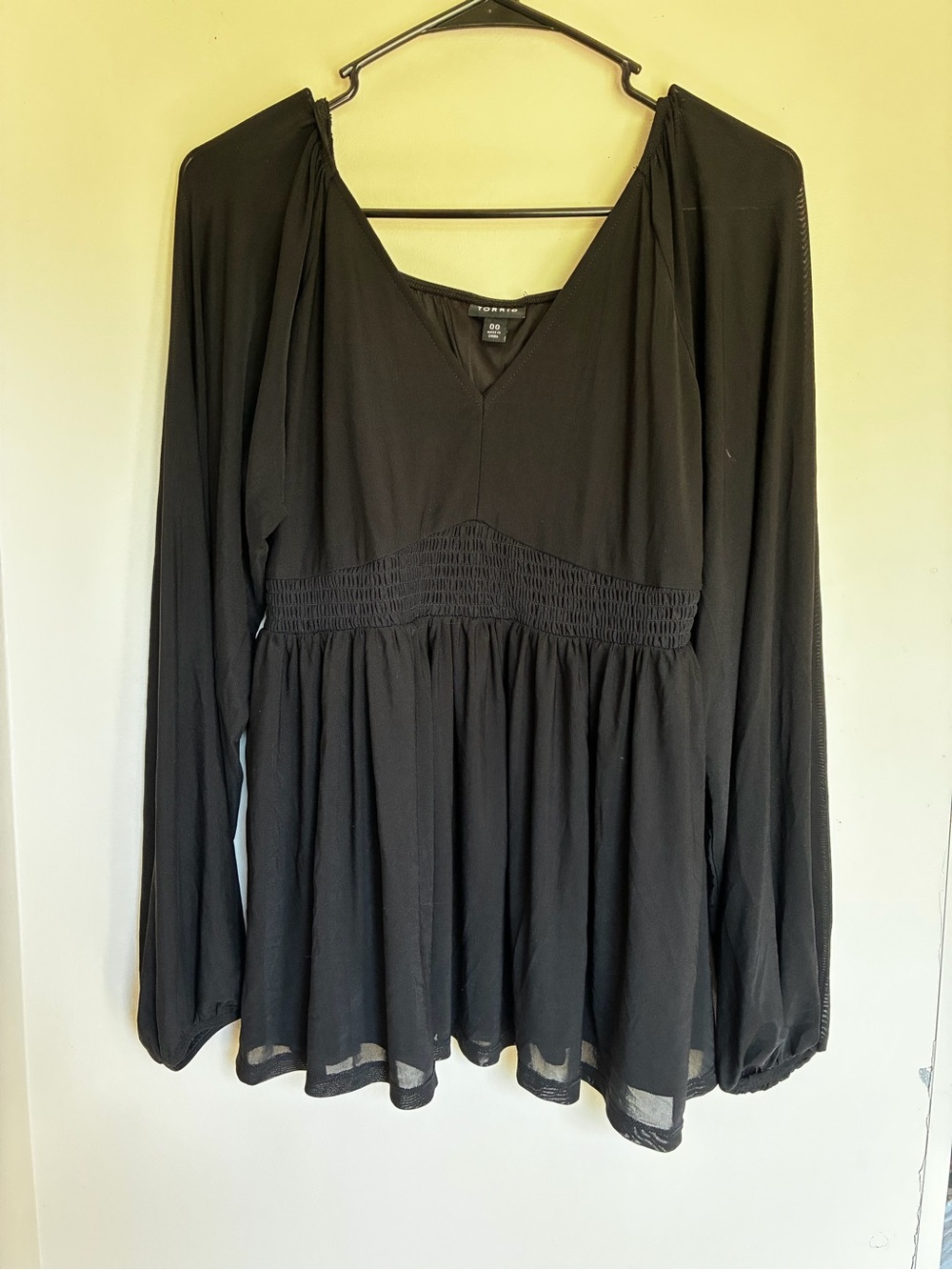 torrid Black V-Neck Smocked-Waist Peplum Tunic